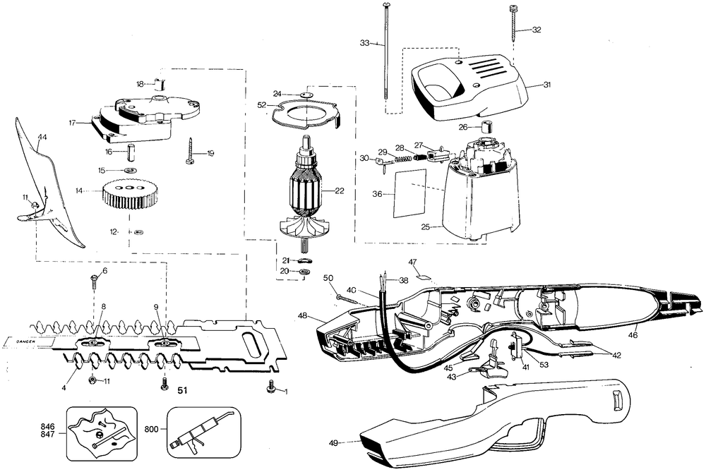 Page A Diagram and Parts List for B8127 Type 2 Black and Decker Hedge Trimmer